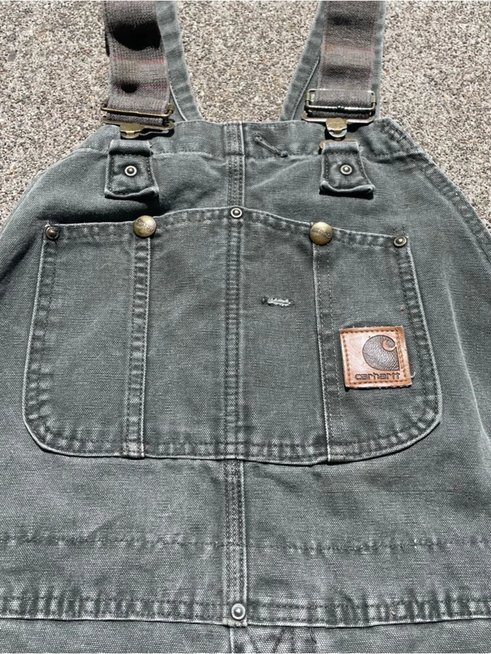 VTG Carhartt R06 MOS Canvas Bib Overalls 40x30 Double Knee Green Union Made USA - Picture 3 of 16